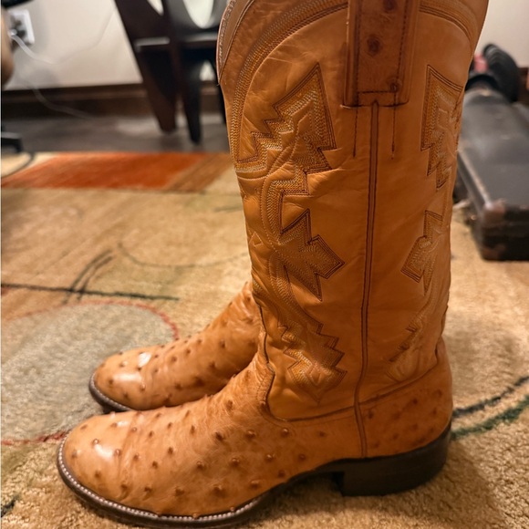 Rios of Mercedes Tan Cowboy Boots Ostrich Leather Size 9.5B - Picture 3 of 11